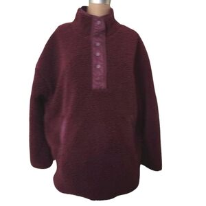 Athleta Cozy Sherpa Snap Sweatshirt Size XL Burgundy